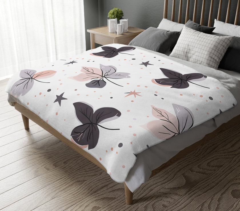 Pink Floral, Pink Flowers Velveteen Microfiber Blanket (Two-sided print)