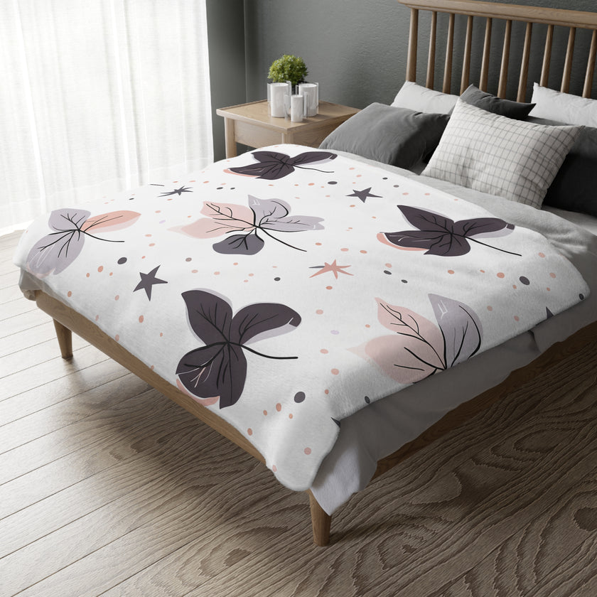 Pink Floral, Pink Flowers Velveteen Microfiber Blanket (Two-sided print)