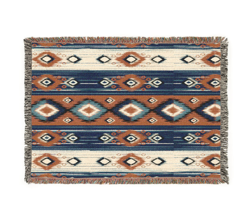 Ikat Pattern Woven Blanket for Cozy Vibes | Home Decor Gift, Tribal Throw, Bohemian Blanket, Picnic Blanket, Stylish Warmth