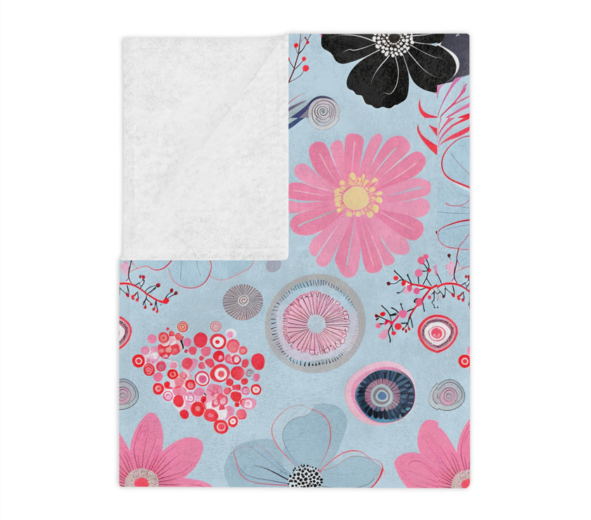 Blue, Pink Floral Velveteen Microfiber Blanket