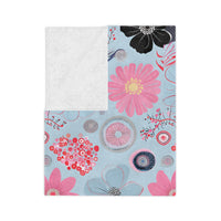 Blue, Pink Floral Velveteen Microfiber Blanket