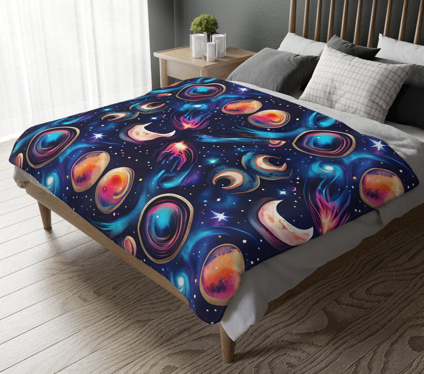 Space / Planet Velveteen Microfiber Blanket (Two-sided print)