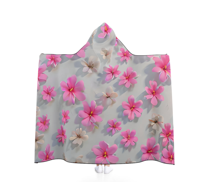 Cozy Floral Hooded Blanket, Warm Blanket, Gift for Her, Flower Blanket, Pink Floral Wrap, Cute Throw for Home