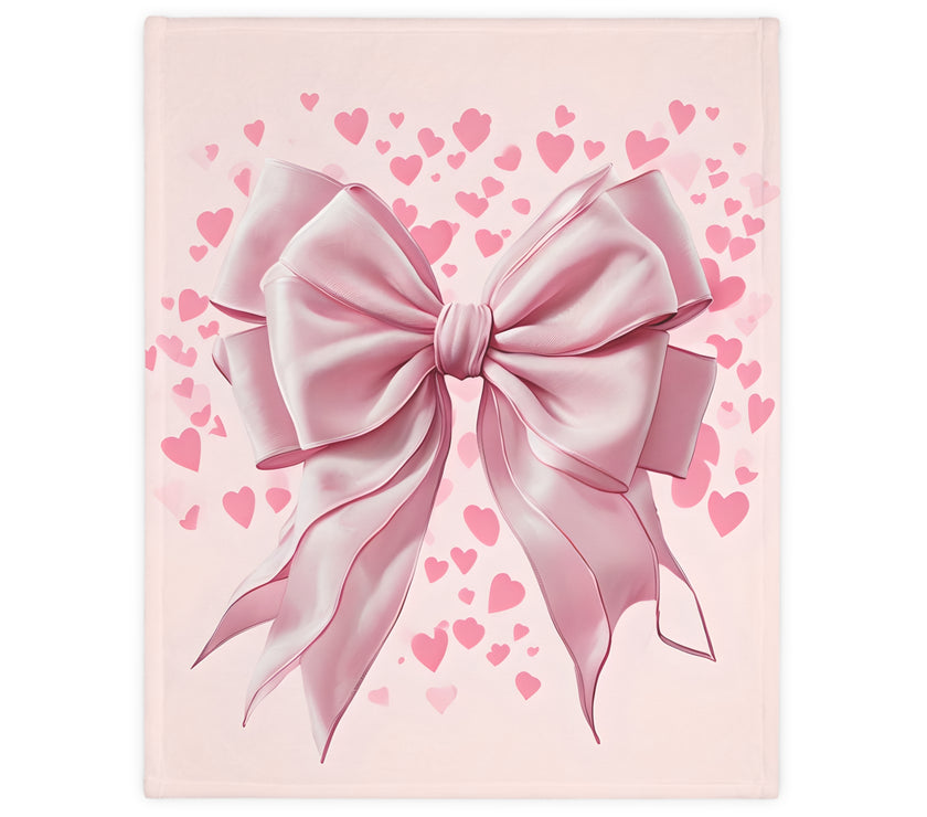 Pink Bow . Pink Heart Velveteen Microfiber Blanket (Two-sided print)