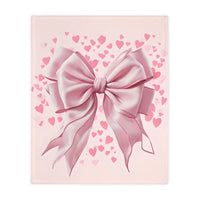 Pink Bow . Pink Heart Velveteen Microfiber Blanket (Two-sided print)
