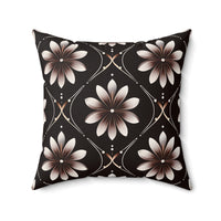 Black Floral Faux Suede Square Pillow