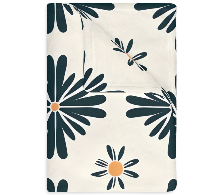 Green and White Floral Velveteen Microfiber Blanket (Two-sided print)
