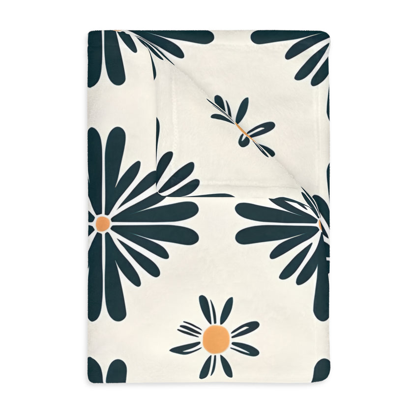 Green and White Floral Velveteen Microfiber Blanket (Two-sided print)
