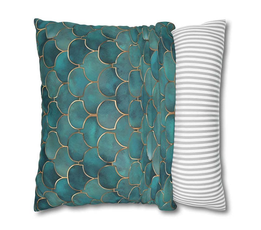 Blue/Green Faux Suede Square Pillowcase