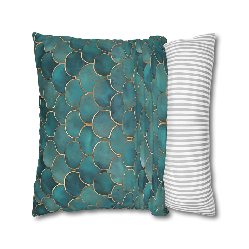 Blue/Green Faux Suede Square Pillowcase