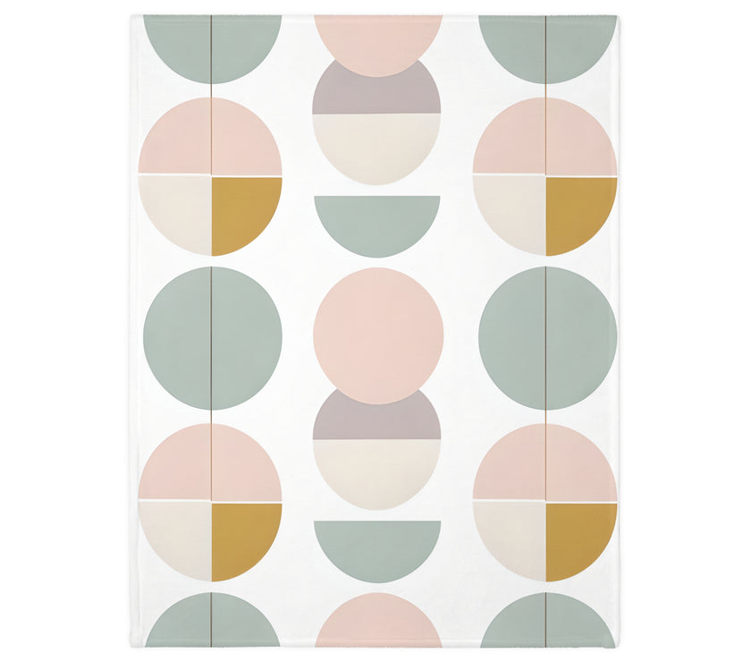 Velveteen Blanket, Pink White Grey Circle Graphic Design, Soft Cozy Throw, Warm Bedspread, Home Decor Accent, Gift for Her, Dorm Room
