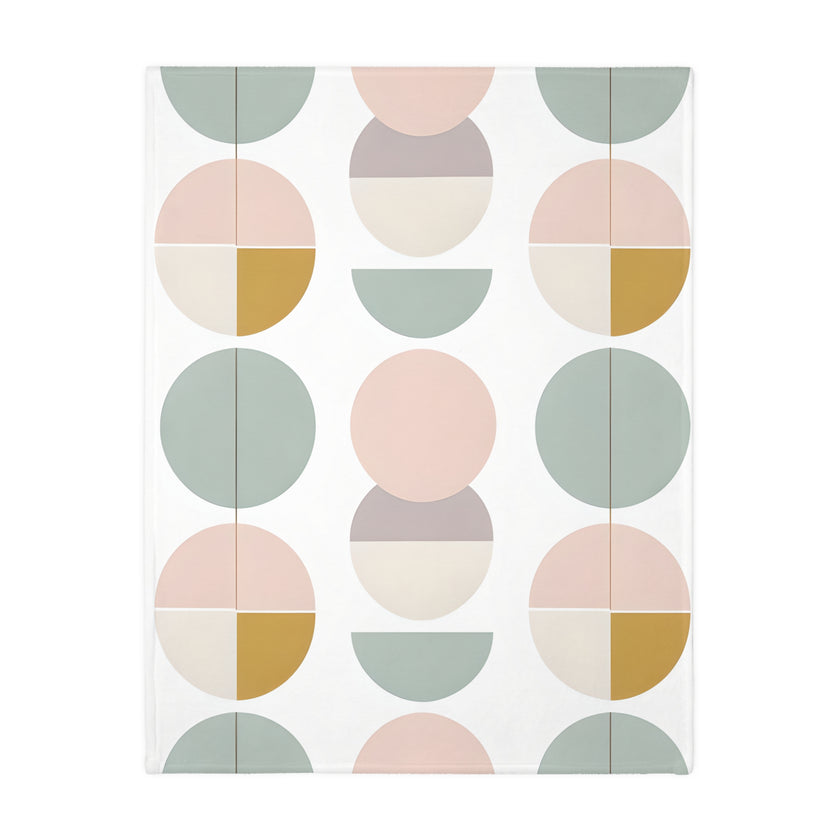 Velveteen Blanket, Pink White Grey Circle Graphic Design, Soft Cozy Throw, Warm Bedspread, Home Decor Accent, Gift for Her, Dorm Room