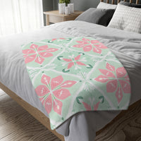 Green Pink Floral Velveteen Microfiber Blanket (Two-sided print)