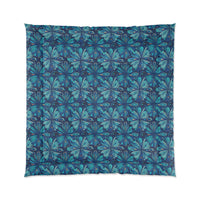 Tropical Floral Comforter, Boho Bedroom Decor, Cozy Quilt for Home, Gift for Her, Ocean Vibe Bedding, blue green flowers
