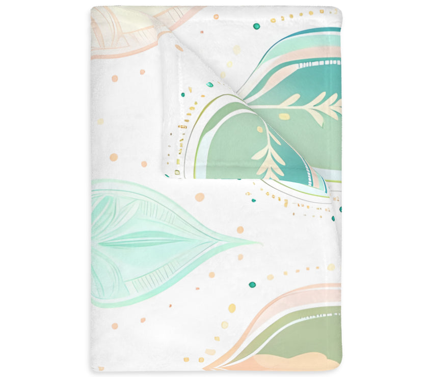 Velveteen Microfiber Blanket, Green Pink Leaf Blanket - Soft Plush Throw, Cozy Winter Bedding, Botanical Home Decor, Gift for Nature Lover,