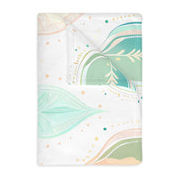 Velveteen Microfiber Blanket, Green Pink Leaf Blanket - Soft Plush Throw, Cozy Winter Bedding, Botanical Home Decor, Gift for Nature Lover,