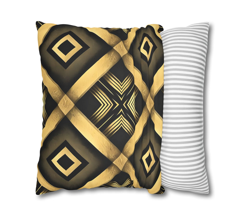 Gold & Black Faux Suede Square Pillowcase