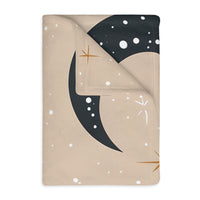 Velveteen Blanket, Pink Moon and Stars Soft Throw, Cozy Bedding, Nursery Decor, Celestial Night Sky Bed Cover, Double Sided Print