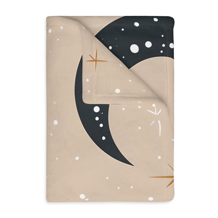 Velveteen Blanket, Pink Moon and Stars Soft Throw, Cozy Bedding, Nursery Decor, Celestial Night Sky Bed Cover, Double Sided Print