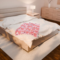 Velveteen Plush Blanket, Cozy Pink Bow Blanket, Soft Fleece Throw, Warm Bedding, Girly Bedroom Decor, Gift for Her