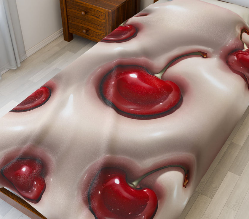 Cherries Plush Blanket, Red Cherry Throw Blanket, Cozy Bedding Decor, Fleece Bedroom Blanket, Cherry Lover Gift, Winter Warm Blanket