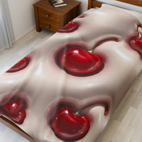 Cherries Plush Blanket, Red Cherry Throw Blanket, Cozy Bedding Decor, Fleece Bedroom Blanket, Cherry Lover Gift, Winter Warm Blanket