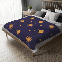 Velveteen Blanket, Geometric Gold Star Two-Sided Print, Cozy Throw, Luxurious Bedding, Soft Couch Cover, Home Decor Accent