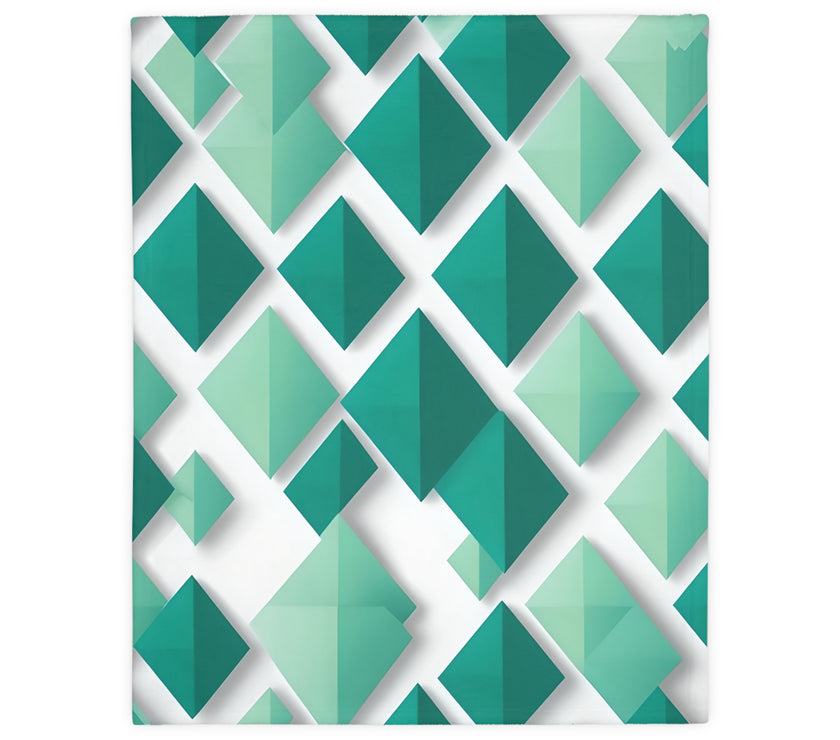 Green and White Grid Velveteen Microfiber Blanket (Two-sided print)