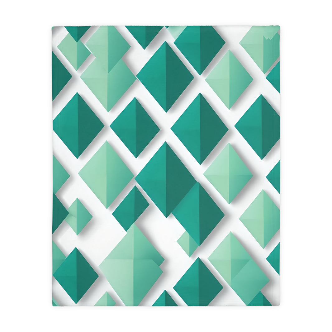 Green and White Grid Velveteen Microfiber Blanket (Two-sided print)
