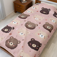 Kids Velveteen Plush Blanket, Pink Teddy Bear Soft Throw for Girls, Children's Gift, Nursery Decor, Cozy Bedding, Baby Shower Present