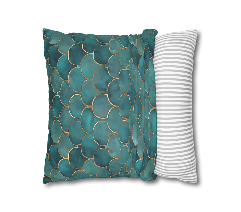 Blue/Green Faux Suede Square Pillowcase