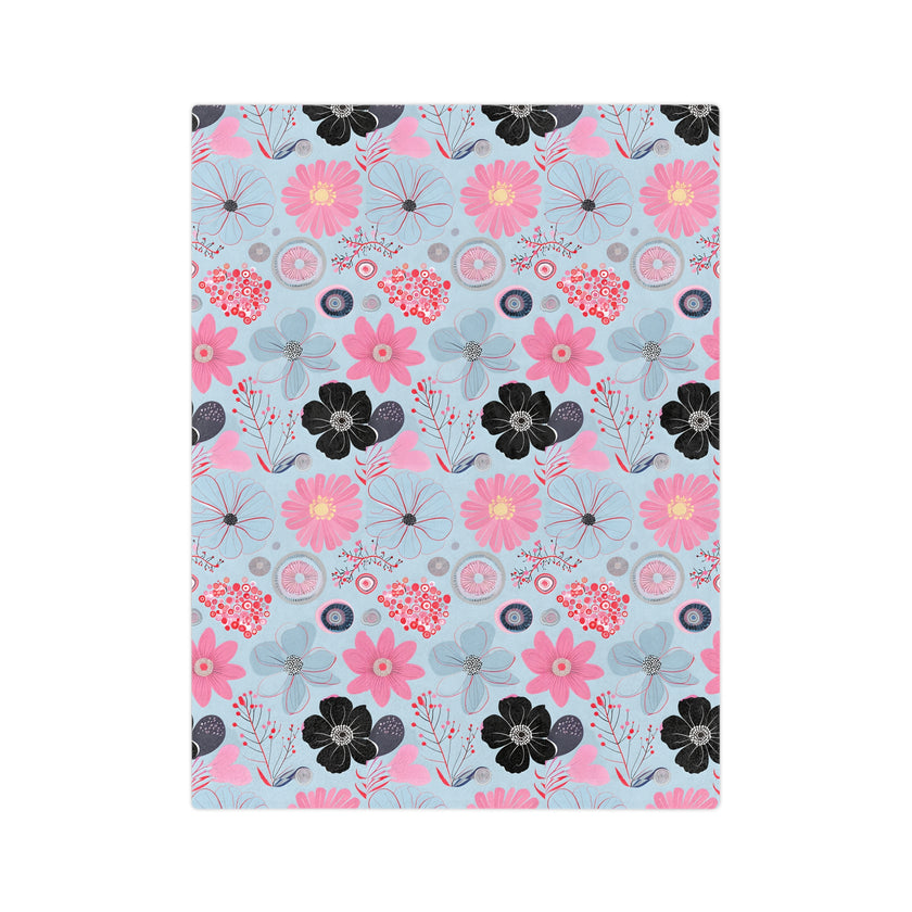 Blue, Pink Floral Velveteen Microfiber Blanket