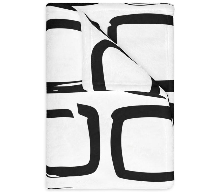 Black and White Square Velveteen Microfiber Blanket (Two-sided print)