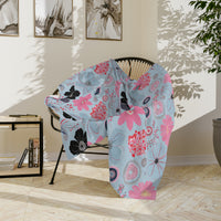 Blue, Pink Floral Velveteen Microfiber Blanket