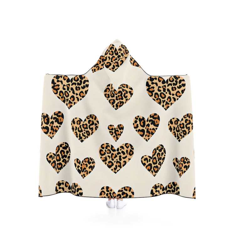 Cozy Leopard Heart Hooded Blanket, Perfect for Snuggling, Gifts for Animal Lovers, Home Decor, Relaxing Nights, Valentine's Day