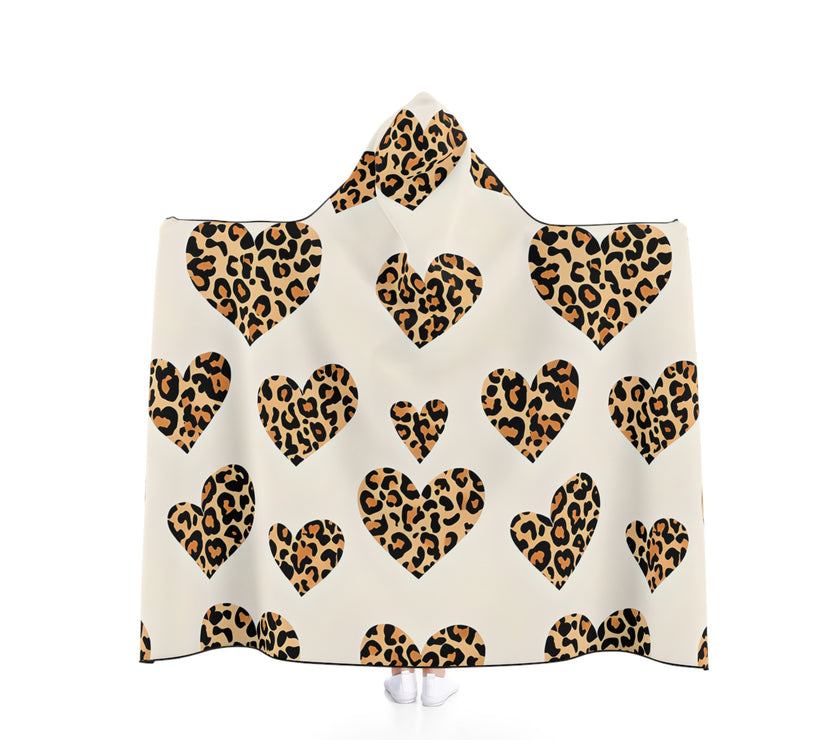 Cozy Leopard Heart Hooded Blanket, Perfect for Snuggling, Gifts for Animal Lovers, Home Decor, Relaxing Nights, Valentine's Day
