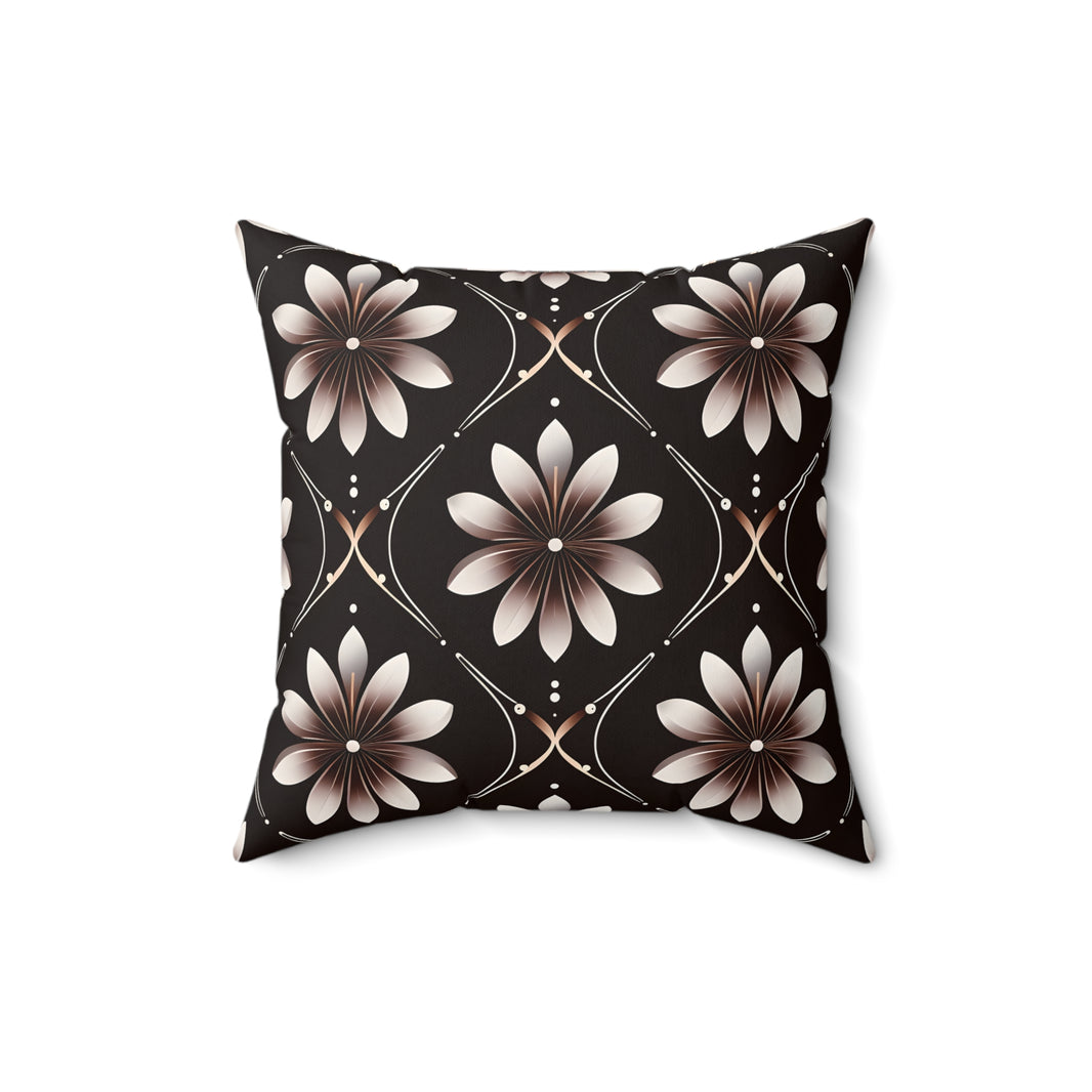 Black Floral Faux Suede Square Pillow