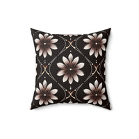 Black Floral Faux Suede Square Pillow