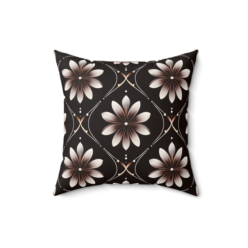 Black Floral Faux Suede Square Pillow