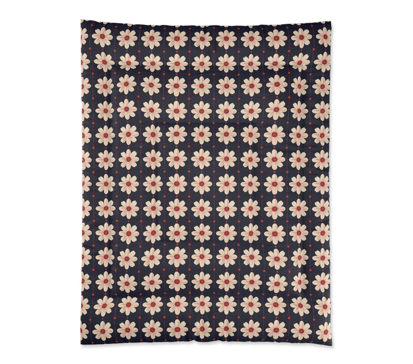 Retro Floral Comforter, Cozy Bedspread, Bohemian Bedding, Spring Decor, Flower Power Duvet, Home Sweet Home Quilt