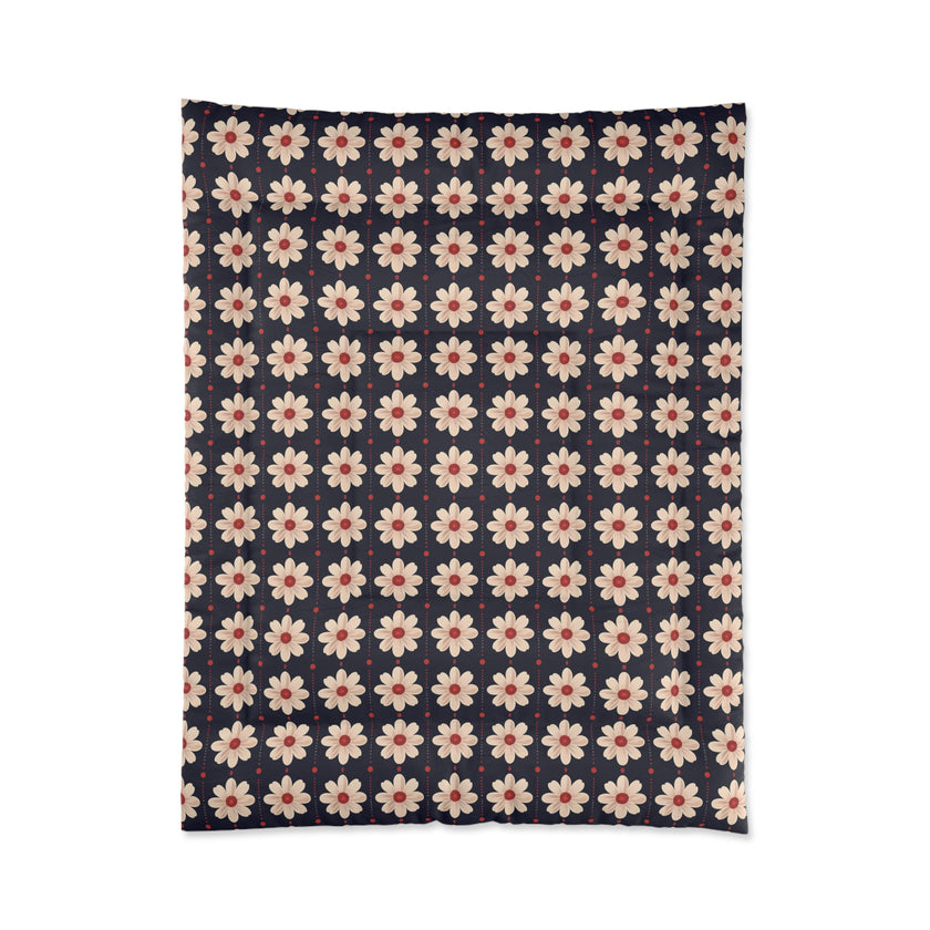 Retro Floral Comforter, Cozy Bedspread, Bohemian Bedding, Spring Decor, Flower Power Duvet, Home Sweet Home Quilt