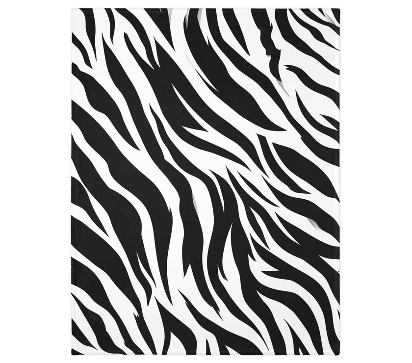 Velveteen Microfiber Blanket (Two-sided print) - Black and White Zebra Stripes, Cozy Throw for Home Decor, Animal Lover Gift, Safari Chic