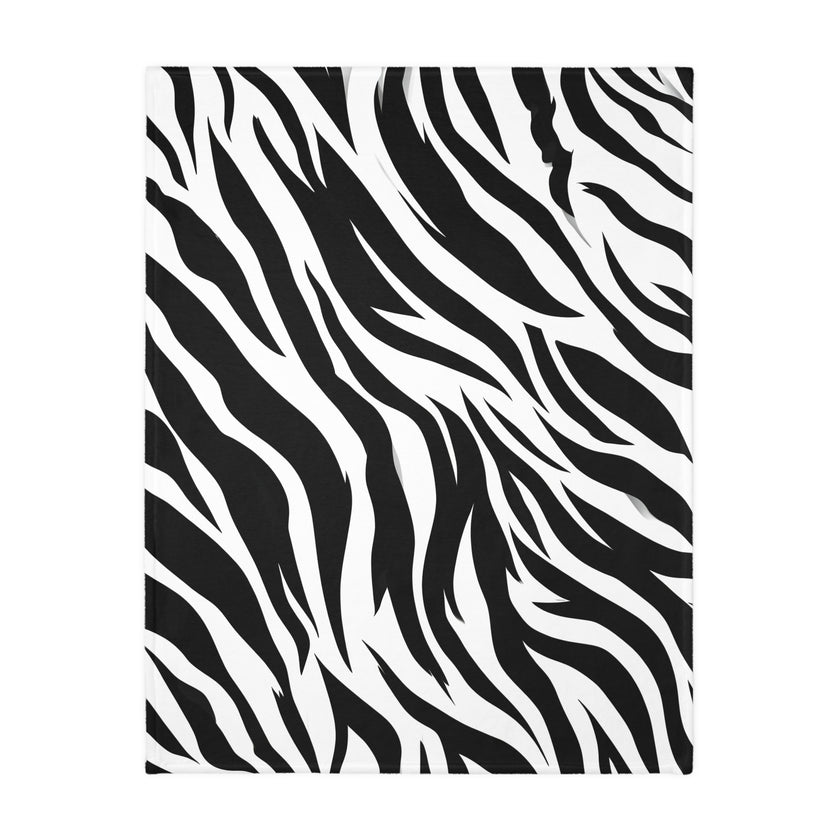 Velveteen Microfiber Blanket (Two-sided print) - Black and White Zebra Stripes, Cozy Throw for Home Decor, Animal Lover Gift, Safari Chic
