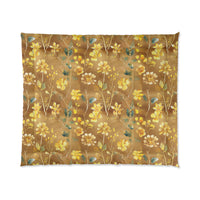 Floral Comforter, Cozy Botanical Quilt for Bedroom, Elegant Bedspread for Spring, Gift for Flower Lovers, Home Decor, Yellow Flower Bedding
