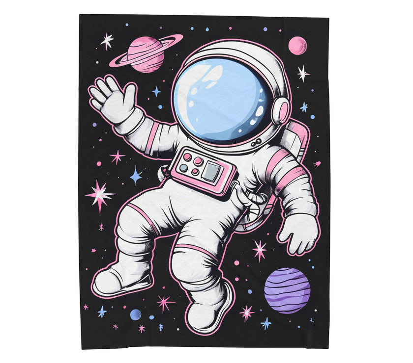 Plush Blanket, Floating Space Man Blanket, Celestial Nebula Theme, Outer Space Throw, Galaxy Bedroom Decor, Astronaut Blanket