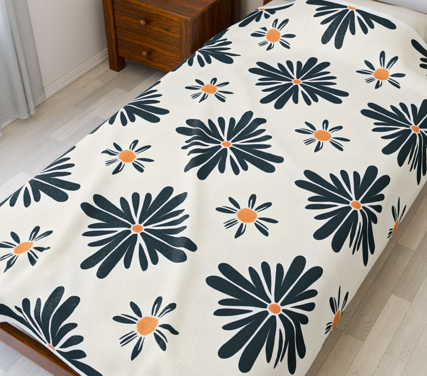 Green , White floral Velveteen Plush Blanket