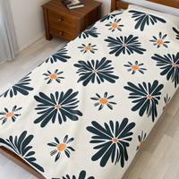 Green , White floral Velveteen Plush Blanket