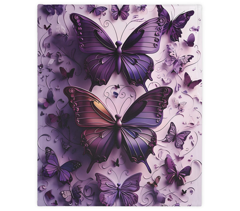 Purple Butterfly Blanket - Ultra Soft Velveteen Microfiber Throw, Reversible Print, Cozy Bedding, Home Decor, Gift for Her, Butterfly Lover,