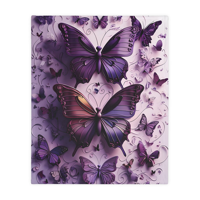 Purple Butterfly Blanket - Ultra Soft Velveteen Microfiber Throw, Reversible Print, Cozy Bedding, Home Decor, Gift for Her, Butterfly Lover,