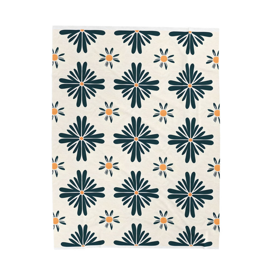 Green , White floral Velveteen Plush Blanket